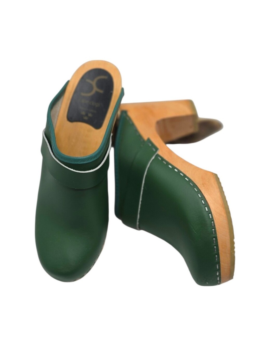 Cape Clogs Green Leather Swedish Style Clogs Womens Size 38 (7.5- 8)